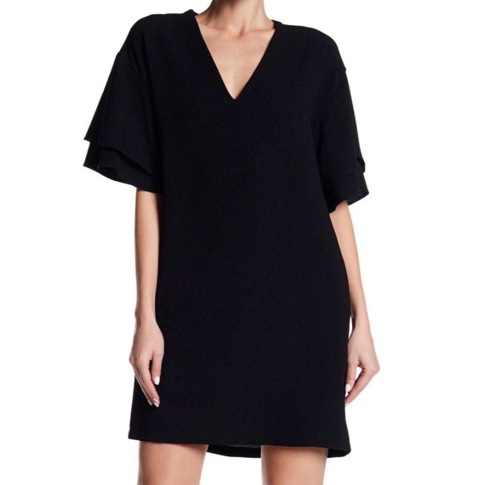 Lush Tiered Flutter Sleeve V-Neck Shift Dress